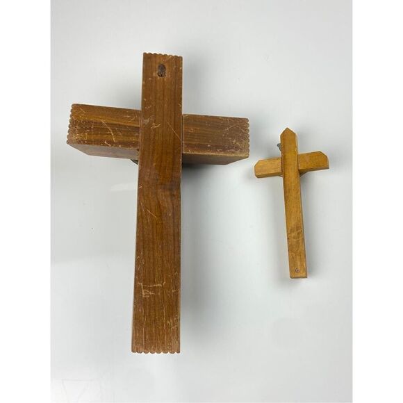 Wooden Cross Set w/ Sliding Lid & Candles Last Rites Sick Call Compartment 12" D - Picture 5 of 11